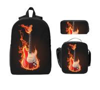 Zaino per chitarra con fiamma di fuoco, set per ragazze e ragazzi, con borsa per il pranzo, astuccio per la musica, 3 pezzi, borse per la scuola, isolato, regalo per donne e uomini