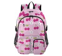 Zaino per computer portatile, con ciliegie e fiori rosa su sfondo rosa