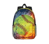 Zaino per computer portatile con stampa a tema baseball arancione e softball, leggero, impermeabile, da viaggio, ergonomico, 38,1 cm, Arancione Softball Baseball Sul Fuoco E Acqua, One Size