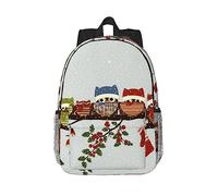 Zaino per computer portatile con stampa a tema scienza dei cartoni animati, leggero, impermeabile, zaino da viaggio ergonomico da 15 pollici, Carino gufo di Natale sul ramo, One Size