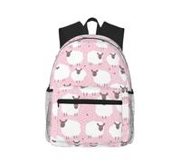Zaino per computer portatile con stampa di pecore bianche su sfondo rosa | Zaino resistente all'acqua, cinghie imbottite, tasche multiple, adatto per laptop da 15,6 pollici, università
