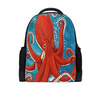 Zaino per computer portatile, motivo: polpo rosso, con pittura a olio, per viaggi, scuola, libri, carino oceano, mostro marino, casual, zaino per attività all’aperto, lavoro, escursionismo,