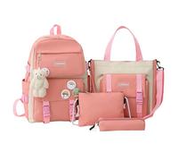 Zaino per computer portatile per adolescenti, set di 4 zaini casual per studenti con astuccio per matite, borsa a tracolla, borsa per computer portatile, tell, Rosa, Se référer au descriptif,