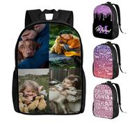 Zaino per computer portatile personalizzato con foto, logo con nome, testo, impermeabile, ideale per studenti, 4 Foto, M, Casual