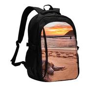 Zaino per computer portatile stampato a fungo per uomo,Zaino da viaggio con porta di ricarica USB,Stampa grande zaino casual, Tartaruga Mare Tramonto, One Size