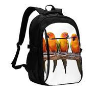 Zaino per computer portatile stampato a quadri a righe per uomo, zaini da viaggio con porta di ricarica USB, stampa grande zaino casual, Pappagalli gialli colorati sul ramo, One Size