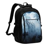 Zaino per computer portatile stampato con pallina da golf, zaino da viaggio con porta di ricarica USB, stampa grande zaino casual, Halloween felice gotico, One Size