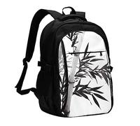 Zaino per computer portatile stampato vantaggio sinistro e destro per uomo, zaini da viaggio con porta di ricarica USB, stampa grande zaino casual, Bamboo Tree Immagine Calligrafia Cinese, One Size