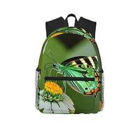 Zaino per il tempo libero alla moda con stampa di gamberetti giapponesi il tuo compagno di viaggio perfetto, essenziale per i viaggi all'aperto, Farfalla colorata con foglia verde, Rozmiar