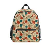 Zaino per la giornata dei bambini ragazzi ragazze carino zaino scolastico con cintura toracica retrò uccello blu rosso motivo fiori rossi, motivo floreale retrò uccello blu rosso, piccolo, Motivo