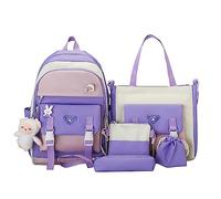 Zaino per la scuola | 5 pezzi/set zaino scolastico in tela,Zaino di grande capacità con , borsa da viaggio per studenti per ragazze adolescenti, viola., Se référer au descriptif