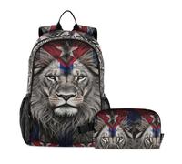Zaino per la scuola con borsa per il pranzo Leone grigio stella borsa scuola ragazzo 10-12