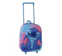 Zaino per la scuola con ruote Stitch, per bambina, trolley 3D in EVA rosa e blu, manico telescopico e tasca laterale in rete, licenza ufficiale Disney, ideale per la scuola e i viaggi