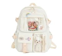 Zaino per la scuola, con tasche multiple, per ragazze adolescenti, zaino leggero per la scuola con orso, 40 x 30 x 11 cm, Beige, riferimento alla descrizione, Unisex