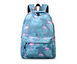 Zaino per la scuola da ragazza, alla moda, per il tempo libero, per donne, adolescenti, ragazzi, impermeabile, con scomparto per laptop, Fenicottero blu 1, L, Zaino per bambini