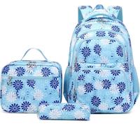 Zaino per la scuola da ragazza, set da 3 pezzi, con stampa floreale, zaino per la scuola con pranzo al sacco e astuccio, leggero zaino per libri scuola elementare, zaino casual per bambini, Blu, tempo