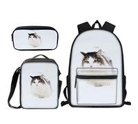 Zaino per la scuola elementare con borsa per il pranzo e matite set carino elegante durevole ragazzi ragazze libro borsa per bambini zaino stampa cane, Gatto, One Size