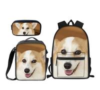 Zaino per la scuola elementare con borsa per il pranzo e matite set carino elegante durevole ragazzi ragazze libro borsa per bambini zaino stampa cane, Cane 11, One Size