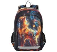 Zaino per la scuola elementare con lupo pianeta per bambini per ragazzi asilo robusto impermeabile leggero durevole età 6-12 anni, Multicolore, Taglia unica