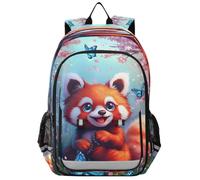 Zaino per la scuola elementare con panda rosso e farfalle blu, per bambini, per ragazzi, asilo, robusto, impermeabile, leggero, durevole, età 6-12 anni