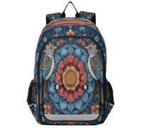 Zaino per la scuola elementare con uccellini blu mandala, per bambini, per ragazzi, asilo, robusto, impermeabile, leggero, durevole, età 6-12 anni, Multicolore, Taglia unica