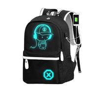 Zaino per la scuola luminoso, con motivo anime, zaino per ragazzi, leggero, casual, con porta di ricarica USB e astuccio per matite, unisex, per bambini, Nero , H 17.32in/ W 11.02in / L 5.90in