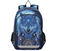 Zaino per la scuola media e elementare, con piume di lupo blu, per bambini, per ragazzi, asilo, robusto, impermeabile, leggero, durevole, età 6-12 anni