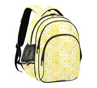 Zaino per la scuola per bambini adolescenti ragazzi scuola media grande borsa per libri bambini casual borsa da giorno a quadri fiore giallo vintage, fiore a scacchi giallo vintage, piccolo, cartone