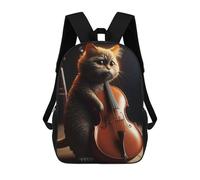 Zaino per la scuola per bambini, alla moda, per ragazzi e ragazze, zaino stampato 3D, Cat Playing The Violoncello, 17"