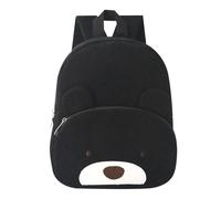 Zaino per la scuola per bambini in velluto a coste con simpatico orso ricamato, morbido zaino per bambini, per scuola, viaggi e avventure all'aria aperta (nero, taglia unica)