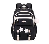 Zaino per la scuola per ragazze e bambini, leggero e di grande capacità, con tasche multiple, cinghie imbottite, grazioso fiocco a quadri, resistente, per ragazzi elementari, 3-Nero, Taglia unica