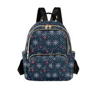 Zaino per la scuola per ragazze e donne, adolescenti, università, casual, mini piccolo zaino per libri, zainetto S, motivi senza cuciture su sfondo blu scuro stampato con fiocchi di neve natalizi e