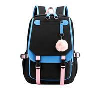 Zaino per la scuola per ragazze, grazioso zaino Kawaii con ciondolo a pompon rosa, leggero e resistente all'acqua, per adolescenti, scuola elementare, secondaria, viaggi, ritorno a scuola, Nero con