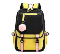 Zaino per la scuola per ragazze, grazioso zaino Kawaii con ciondolo a pompon rosa, leggero e resistente all'acqua, per adolescenti, scuola elementare, secondaria, viaggi, ritorno a scuola, Giallo