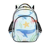 Zaino per la scuola per ragazzi ragazze scuola media grande bookbag ragazzi casual spalla Daypack 17 pollici M Size Cartoon carino balena blu