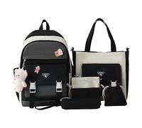 Zaino per la scuola - Set di 5 zaini estetici per la scuola | Borsa a tracolla Borsa a matita Tote Zaino con ciondoli per, Bianco e nero, Se référer au descriptif
