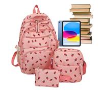Zaino per la scuola - Zaino alla fragola, borsa per studenti, borsa a tracolla abbinata, set carino per ragazze e tutti i giorni, prescolare, campeggio, escursioni all'aperto, rosa, Colore: rosa