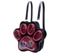 Zaino per la scuola, zaino da donna zampe di gatto, grande borsa portaoggetti per bambola in peluche visualizzazione viaggio e borsa quotidiana per amanti dei gatti, nero rosso, Se