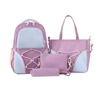Zaino per la scuola | Zaino per bambini portatile | Borsa per libri in 4 pezzi | Zaino grande capacità con mappa di libri di viaggio, astuccio per matite per viaggi brevi, Viola, Consulte la
