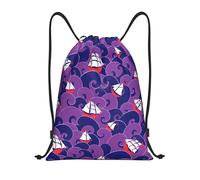 Zaino per laptop con coulisse Onde del mare Borsa da palestra viola per uomo Donna Borsa da viaggio media da 16,5 pollici Borsa da viaggio casual Borsa da yoga Borsa sportiva Zaino da esterno per es