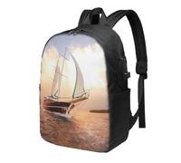 Zaino per laptop da 17 pollici con zaini per borse scolastiche in | The Beach With Sea Birds Printed College Bookbag Daypack Business Work Computer per Business School Escursioni
