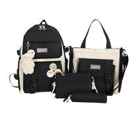Zaino per laptop per adolescenti - 4 pezzi Zaino per la scuola primario Set con astuccio, Borsa a tracolla, Borsa per la scuola per riporre laptop, telefoni, libri, Nero, se beskrivning, Unisex