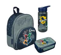 Zaino per l'asilo Harry Potter Hogwarts con contenitore per il pranzo, borraccia personalizzata con nome, set zaino per bambini con contenitore per il pranzo, Set 1 - Harry Potter, colore: Grigio, 3
