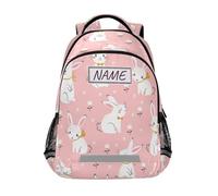 Zaino per libri scolastici con coniglietti bianchi personalizzati per ragazzi e ragazze bambini personalizzato coniglio rosa zaino personalizzato per viaggi campeggio palestra escursionismo, Multi
