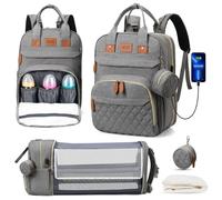 Zaino per pannolini 3 in 1 Zaino pieghevole per lettino Borsa da viaggio impermeabile con ricarica USB Zaino per pannolini con fasciatoio 3 tipi