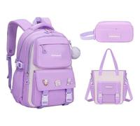 Zaino per ragazze 3 PCS Cute School Backpacks Borsa di libro per bambini elementari Zaino classico leggero per bambini, con set di custodia a matita Laptop College Travel Backpack Borse da libro grand