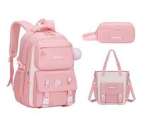 Zaino per ragazze 3 PCS Cute School Backpacks Borsa di libro per bambini elementari Zaino classico leggero per bambini, con set di custodia a matita Laptop College Travel Backpack Borse da libro grand