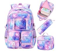 Zaino per ragazze, 3 pezzi, impermeabile, multitasche con borsa per il | Zaino per bambini, zaino da scuola per adolescenti, studenti, elementari, medie, alti, campeggio, feste di compleanno