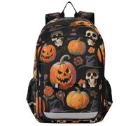zaino per ragazze bambini per la scuola 8-12: borsa libri moderna per elementare in colori assortiti - Halloween Orange Pumpkin