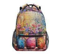 Zaino per ragazze, borsa da viaggio, essenziale per il rientro a scuola, ideale per bambini dai 6 ai 14 anni, barattoli colorati con fiori primaverili